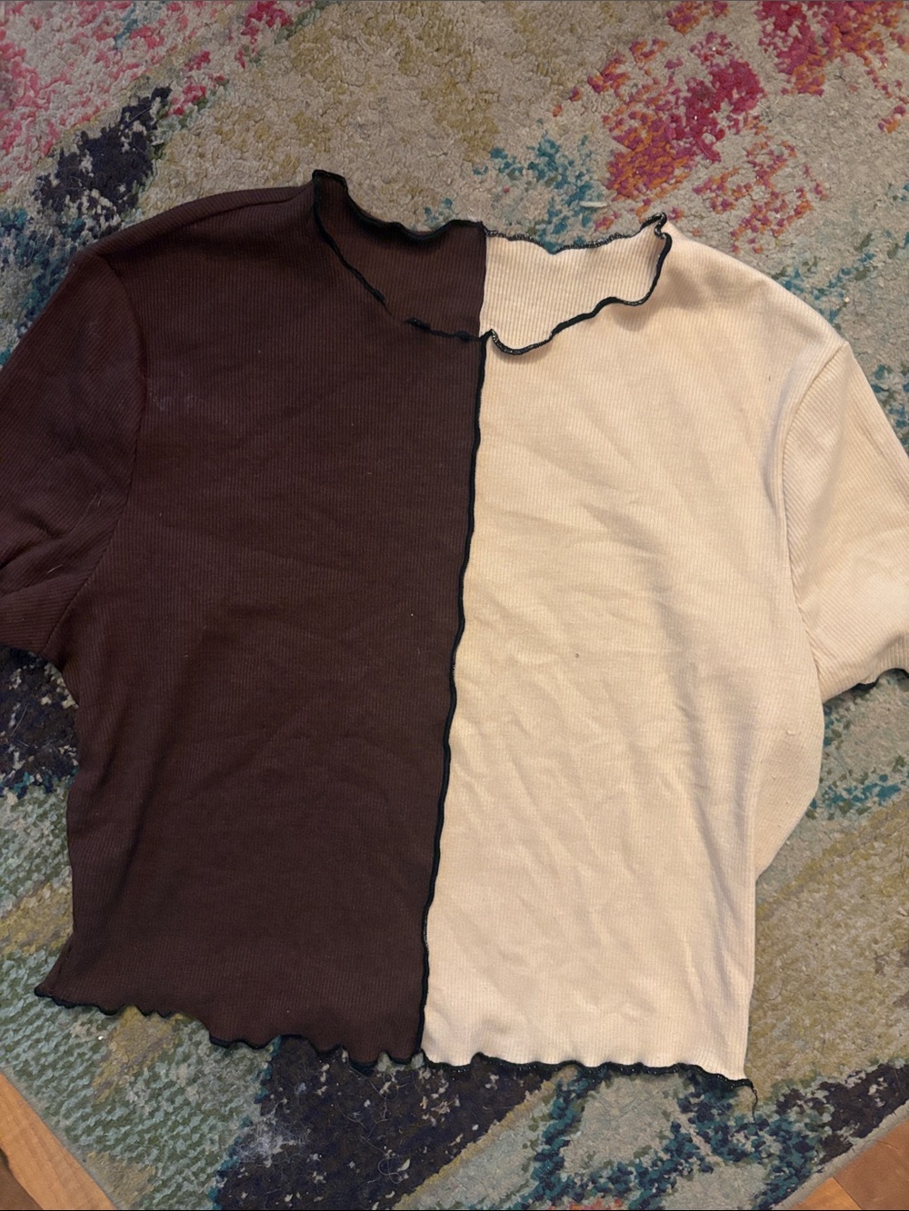 Two-Tone Brown and Cream Lettuce-Edge Top